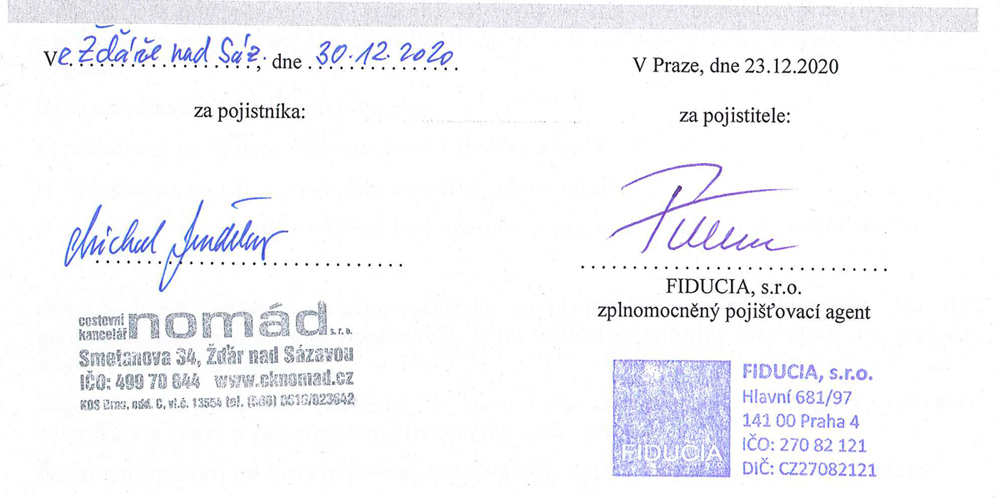 Podpis Pojištění proti krachu CK
